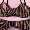 Zebra Pattern Mesh Lingerie - Sexy Three-Piece Set Available Now