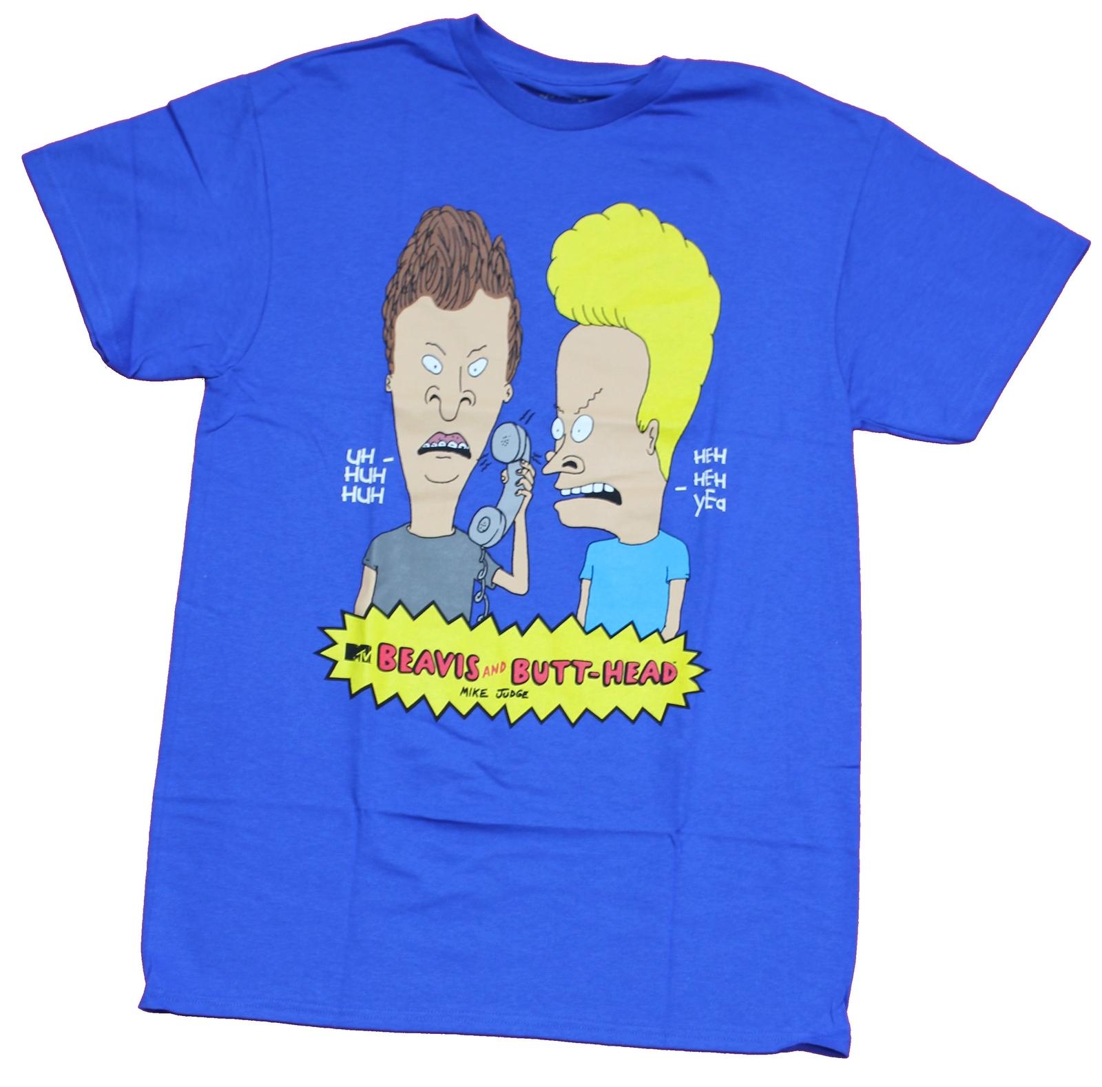 Beavis and Butthead Adult New T-Shirt - uh huh heh Phone Talking Over Logo XL