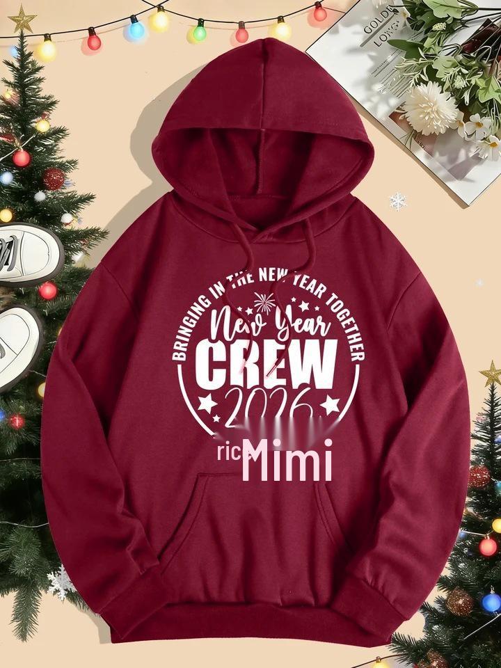 2026 Women's Autumn-Winter Happy New Year Crew Design Hip Hop Pocket Hoodie