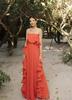 Women Summer Holiday Dress Orange Pleated Chiffon Long Formal Dresses Custom Made Ruffled Strapless Beach Party Dress U99Z