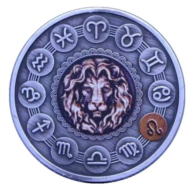 Twelve zodiac dual color commemorative coin, nickel ancient silver coin, sun and moon god, wish, angel, birthday gift, Christmas gift