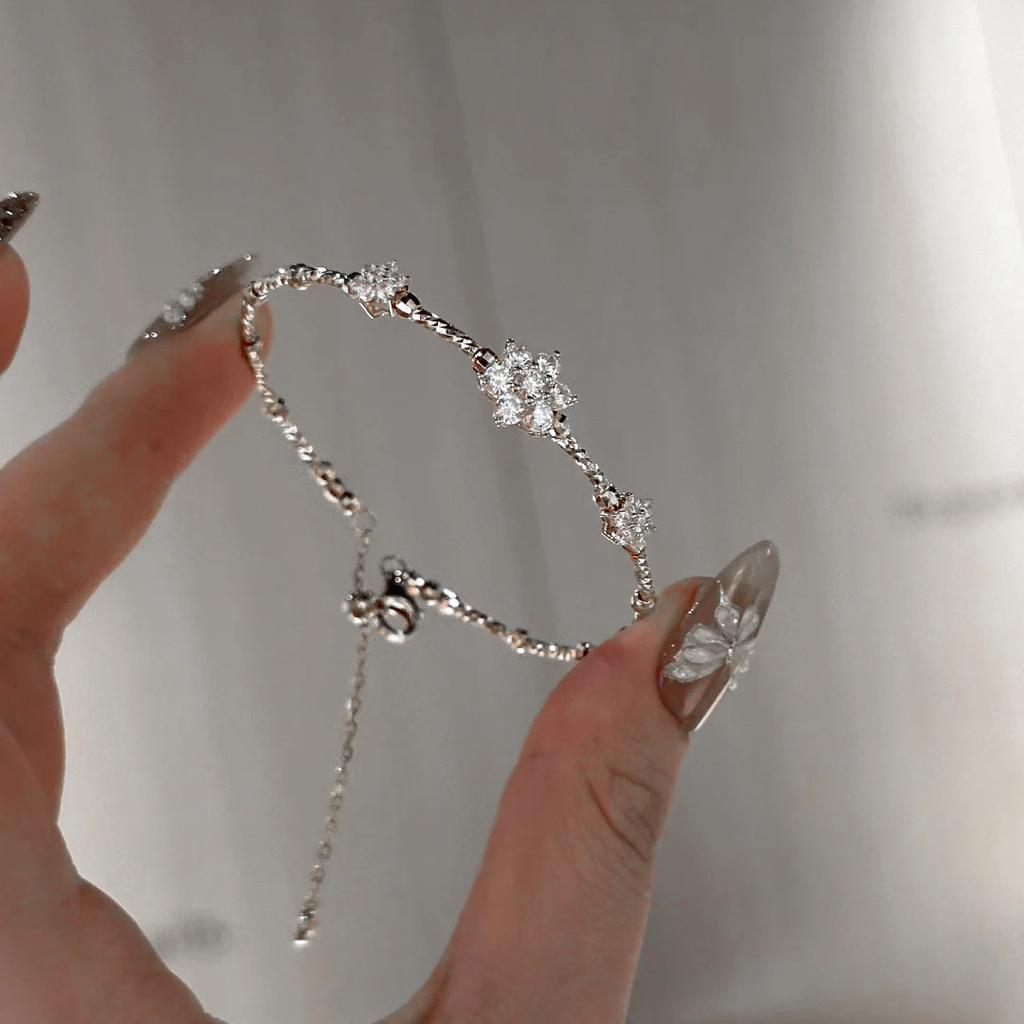 Foydjew French Style Luxury Retro Necklaces Four-leaf Clover Snowflake Design Bracelets Chain Rings Zircon Sets 2024 New Trend