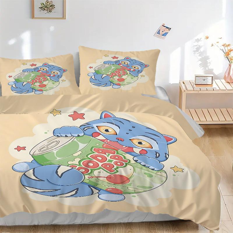 3pcs bedding set K-Pop Demon Hunters Cat Includes 1 Comforter + 2 Pillowcases, Without Pillow Inserts, Soft Comfortable,a0909215