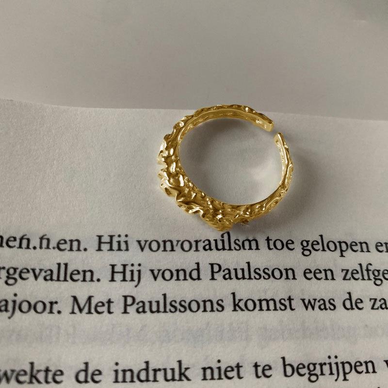 Irregular Lava Texture Open Ring Ins Wind Premium Niche Design Sense Simple Simple Match Stackable Index Finger Ring Casual Dainty Minimalist Ring
