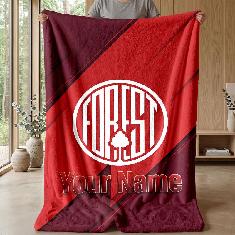 Coperta in Flanella Nottingham Forest FC con Testo Nome Personalizzato Logo Calcio Coperta in Pile Personalizzata Regalo Speciale per Divano Camera da Letto Casa