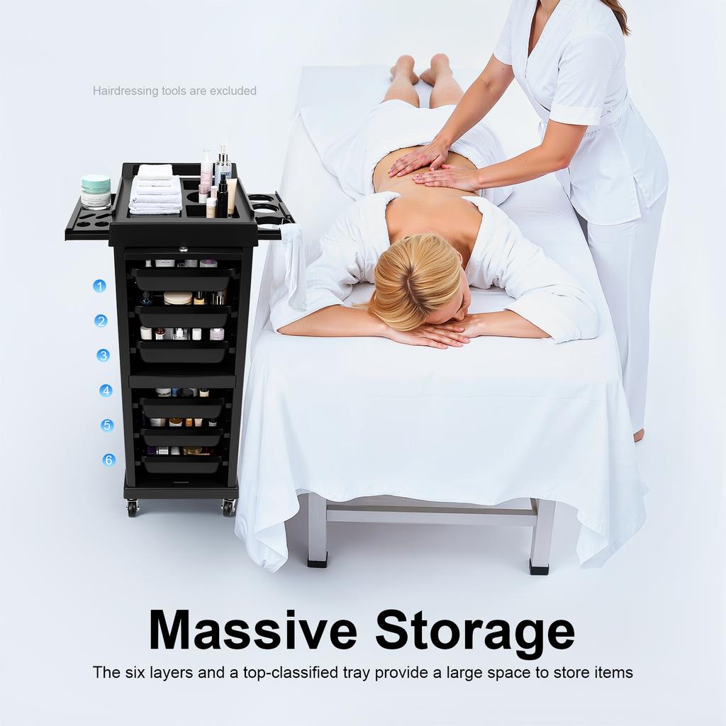 7-Tier Salon Hairdressing Rolling Cart with Wheels – Beauty Rolling Trolley Cart for Cosmetology, Makeup, Nail Supplies(Black)