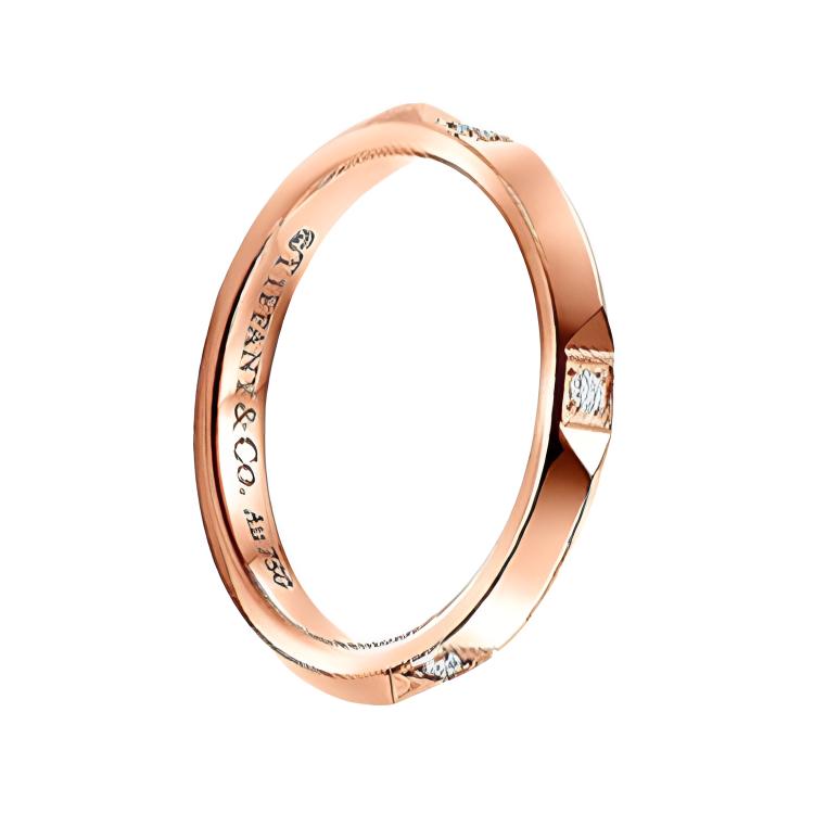 Tiffany Y compañía. Anillo de Oro Rosa 18K con Diamante y Logo de Letra Anillo Unisex 67134230