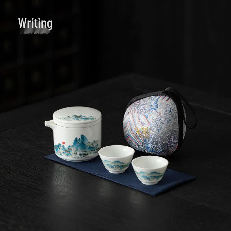 Wenmo Portable Travel Tea Set - Green Landscape (1 Pot, 2 Cups)