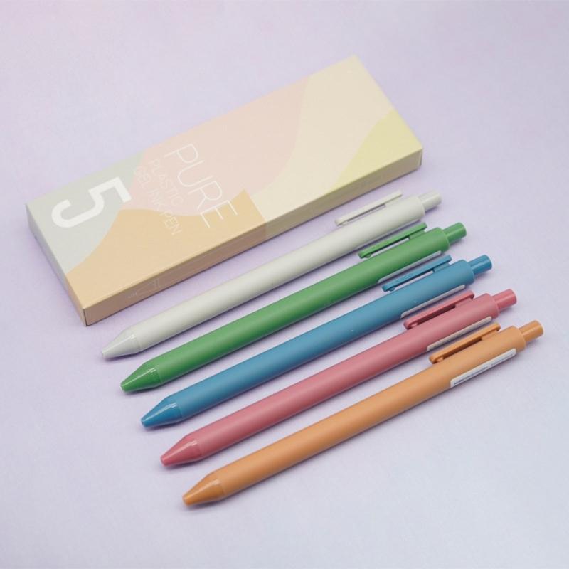 5PCS Retractable Gel Pen for Writing Journaling Quick Drying Gel Inks Pen 0.5MM Tip Black Inks Office School Supplies