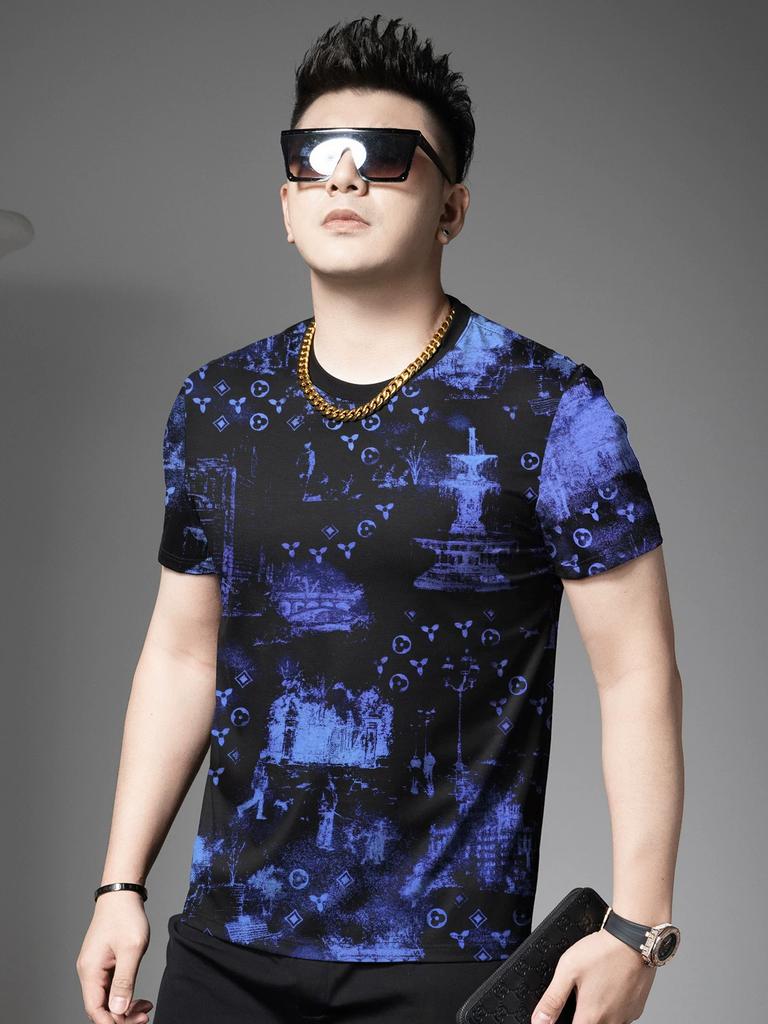 European Goods 2025 Summer New Short-Sleeved T-Shirt Men's Round Neck Half-Sleeved Top Casual Versatile Trendy Brand Printed T-Shirt