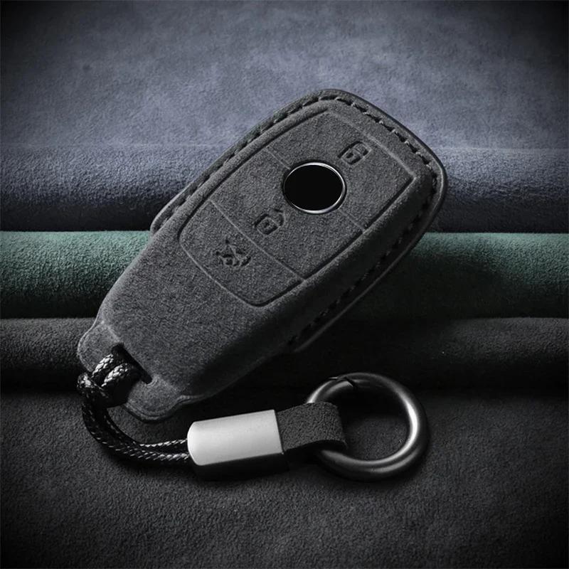 Fit For Mercedes Benz E Class W213 W205 E200 E260 E300 E320 Amg Cla Suede Fabric Genuine Leather Auto Key Fob Cover Smart Remote Housing Cover