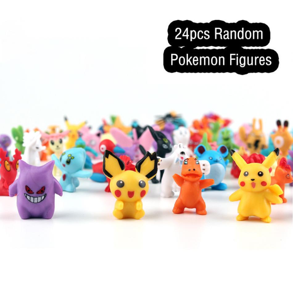 24pcs/Bag Set Game Character Figures Toy 2-3cm Bulk Anime Small Pocket Monster Mini Doll Lot Pikachu Figurine Birthday Gift