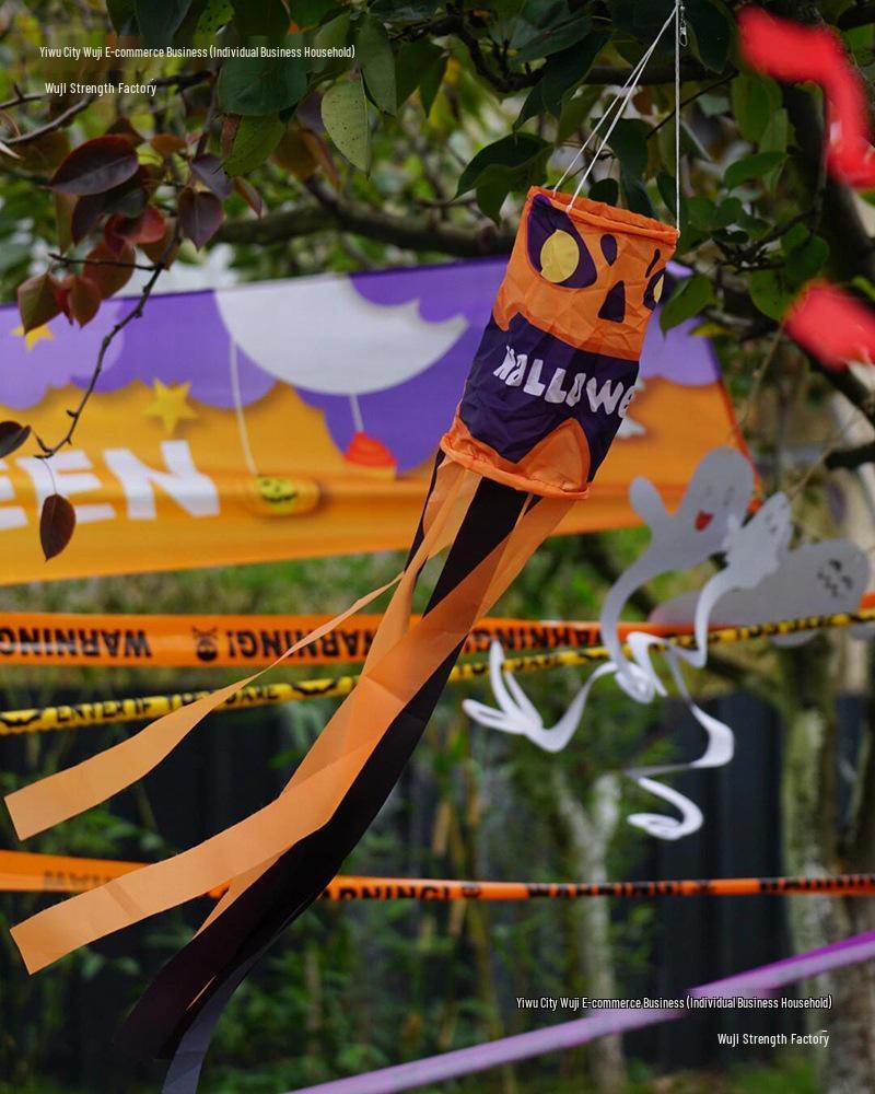 Halloween Outdoor Hanging Decorations: Pumpkin & Ghost Wind Sock Flags