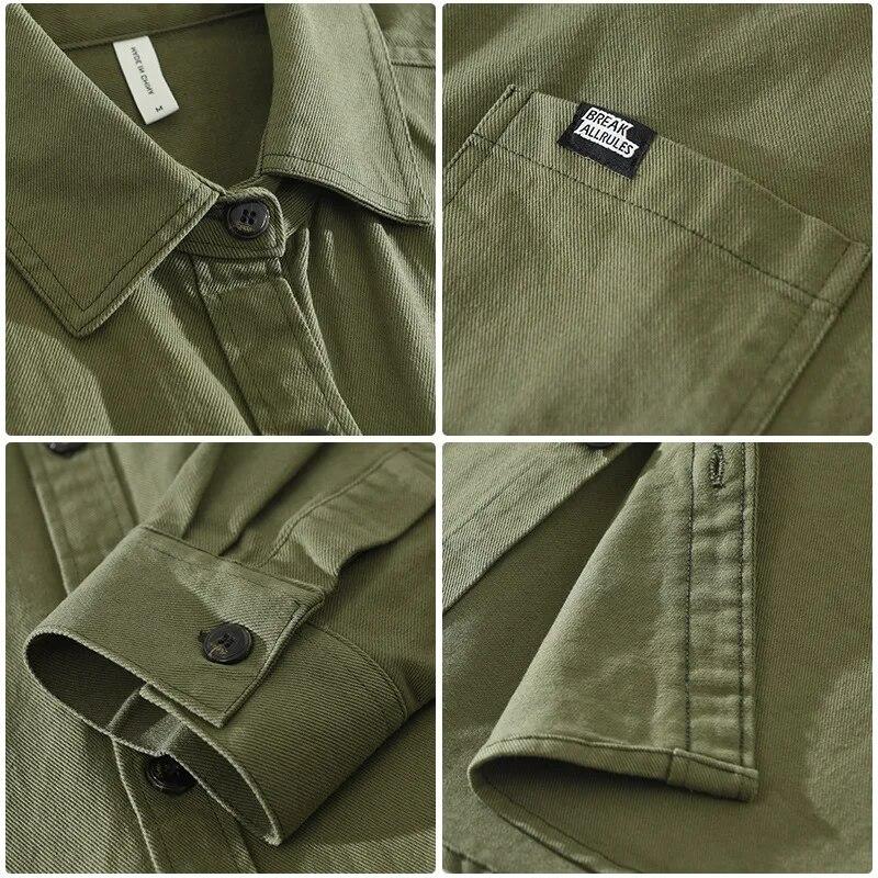 Japanese Style Cargo Shirt Men Spring and Summer Long Sleeve Casual Shirts Cotton Pockets Soft and Comfortable Loose Top Youth Popular Men Clothing