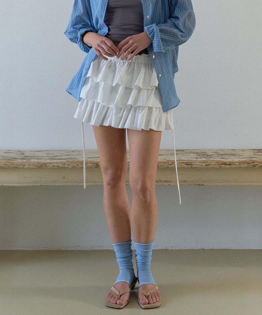 Hauseuobeupondeu Volume Ruffled Cotton Skirt_Ivory