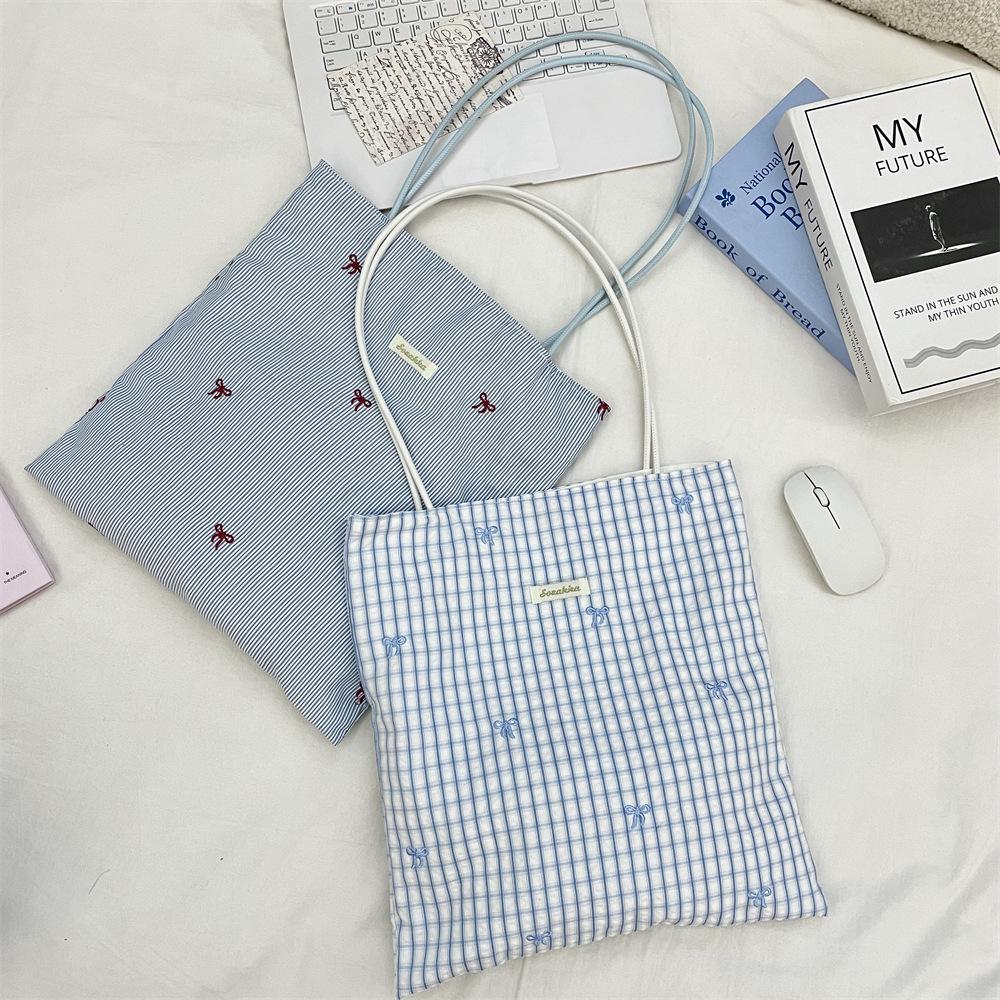 Lazy print sweet plaid shoulder shopping bag leisure commuter canvas bag tote bag