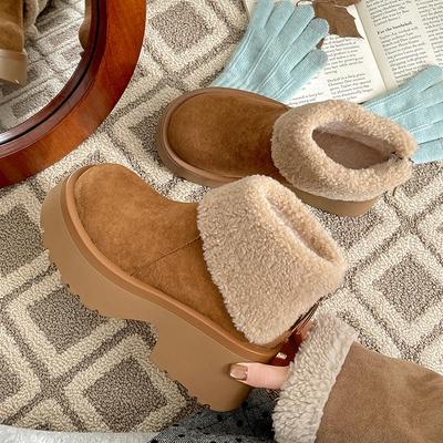 Vintage Warm Plush Women Snow Boots Fashion Platform Short Booties Winter Comfort Thick Heel Cotton Shoes