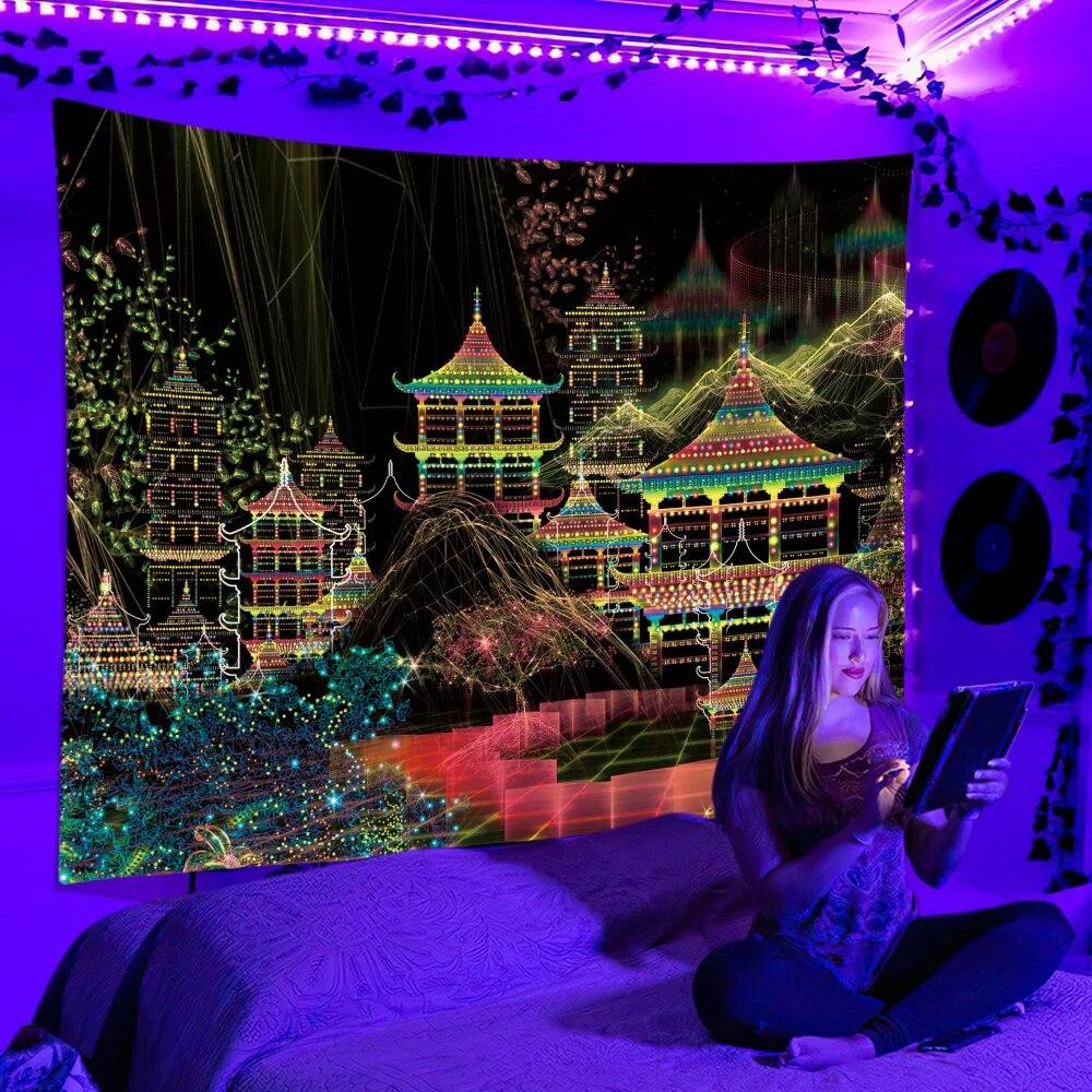 Tapiserie fluorescentă reacție UV psihedelic Atârnat hippie DJ Dormitor dormitor decor independent cameră