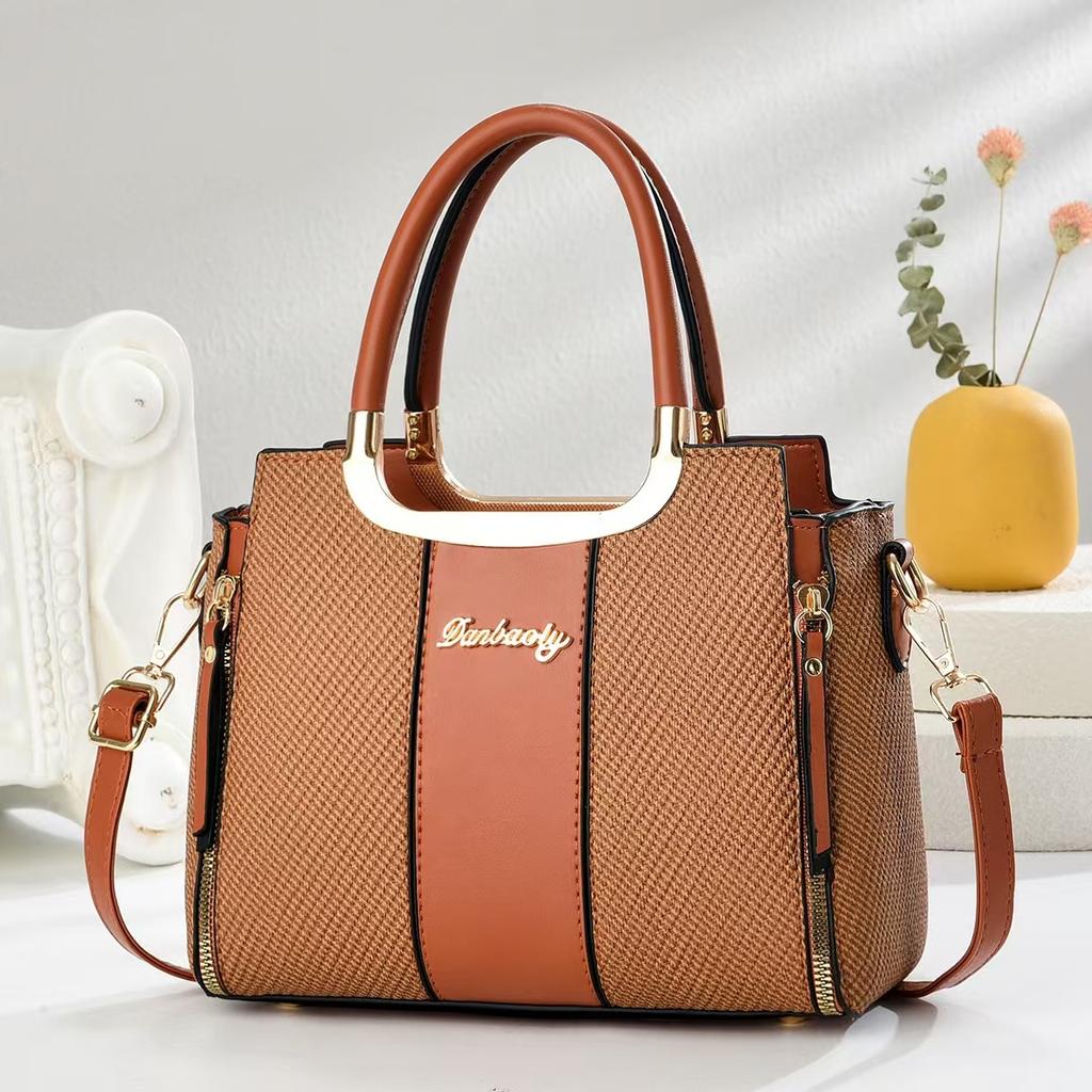 New Splicing High Appearance Level Handbag Canvas Texture High Appearance Level Shoulder Bag Large Capacity Mother Bag Female Bag