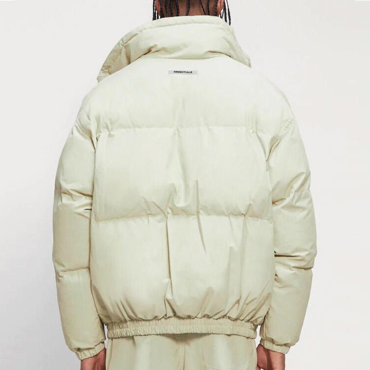 Fear of God Essentials FW20 Sage Short Solid Color Logo Zip-Up Stand Collar Warm Thick Drawstring Puffer Jacket Unisex Jacket 0202250500019012