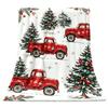 Red Vintage Truck Christmas Flannel Throw Blanket, Old Red Pickup Xmas Tree Snowflake Print Soft Cozy Blanket for Sofa Bed Holiday Gift