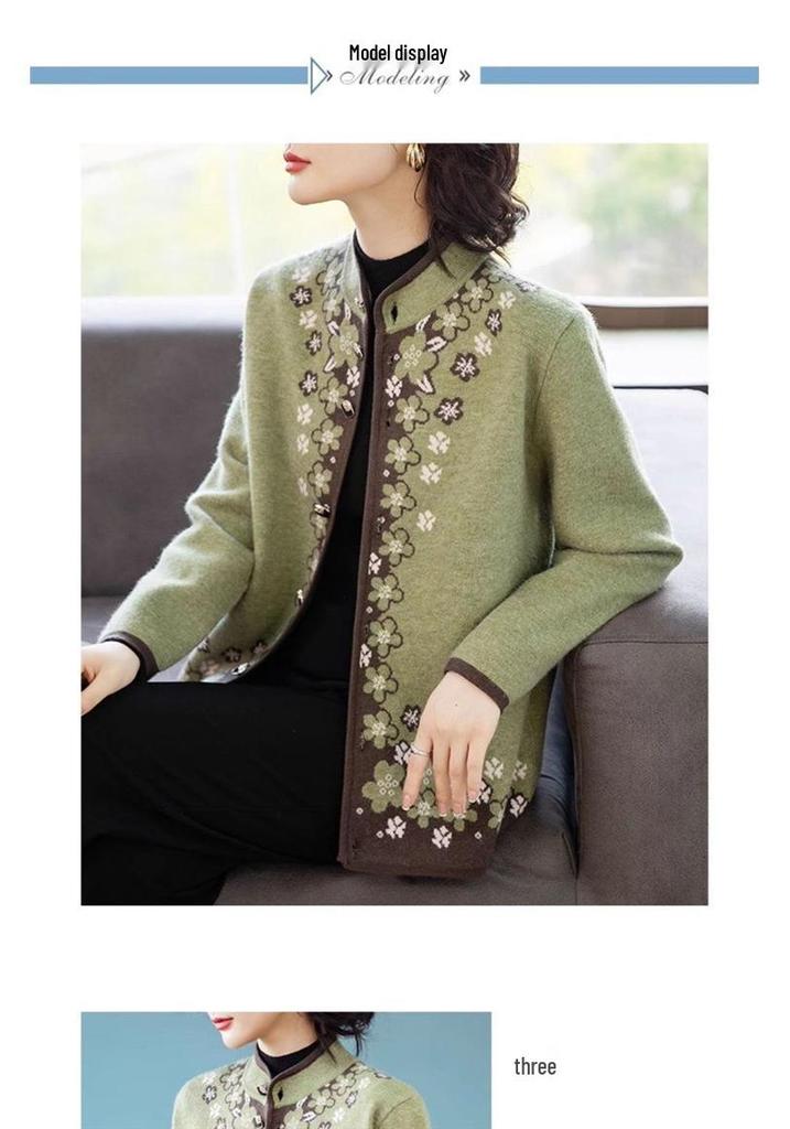 Stylish Spring and Autumn Cardigan for Women: Trendy Short Jacket for Middle-aged and Elderly, Perfect for 50+ Fashion