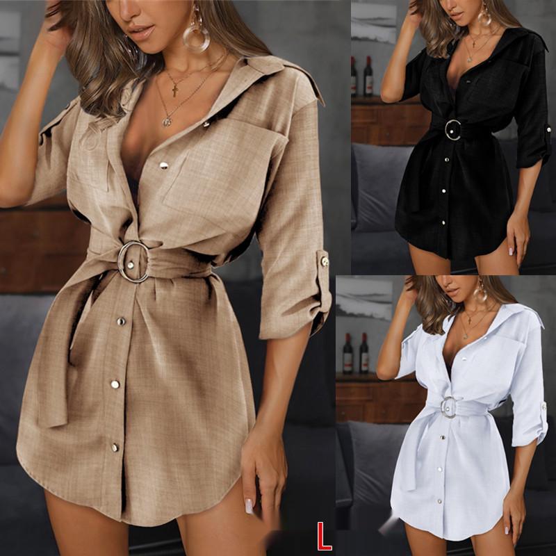 

European and American Lace-Up Cardigan Dress with Roll-Up Sleeves XL