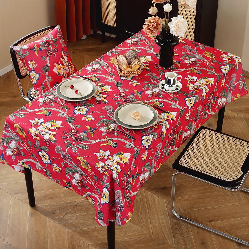 New Chinese Tablecloth Cotton and Linen Wind Flower and Bird Print Zen Tea Table Tablecloth Coffee Table Mat