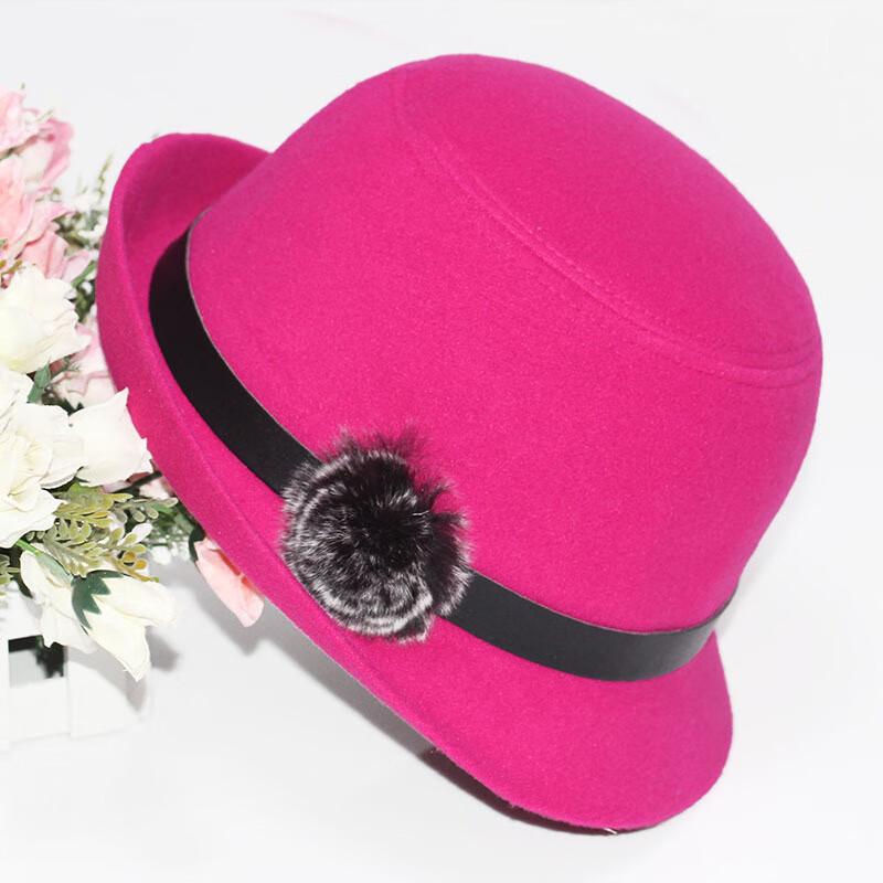 ZHENYUEQI Women's Korean Style Felt Hat with Rabbit Fur Pom-Pom