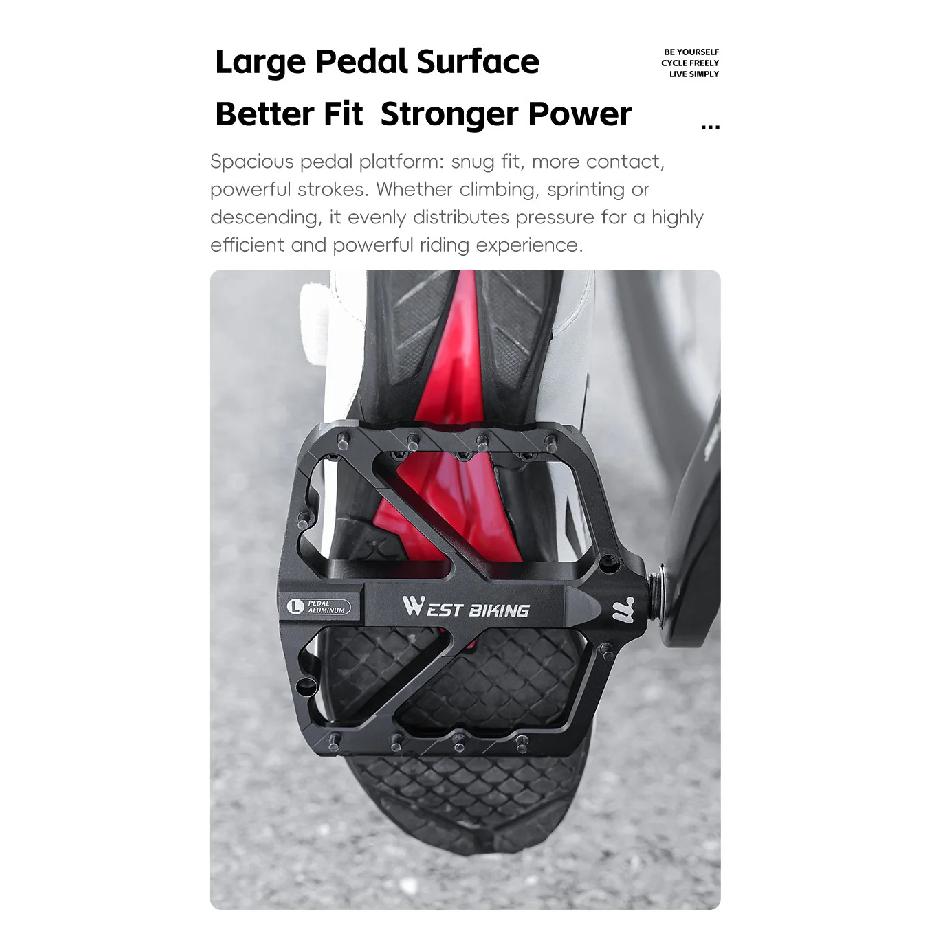 WEST BIKING Mountain Bike Reflective DU Bearing Pedals Lightweight Aluminum Alloy Non-Slip Road Bike Flat Pedals For MTB BMX