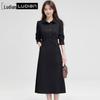 LUDian Women's Elegant Blazer Collar A-Line Dress