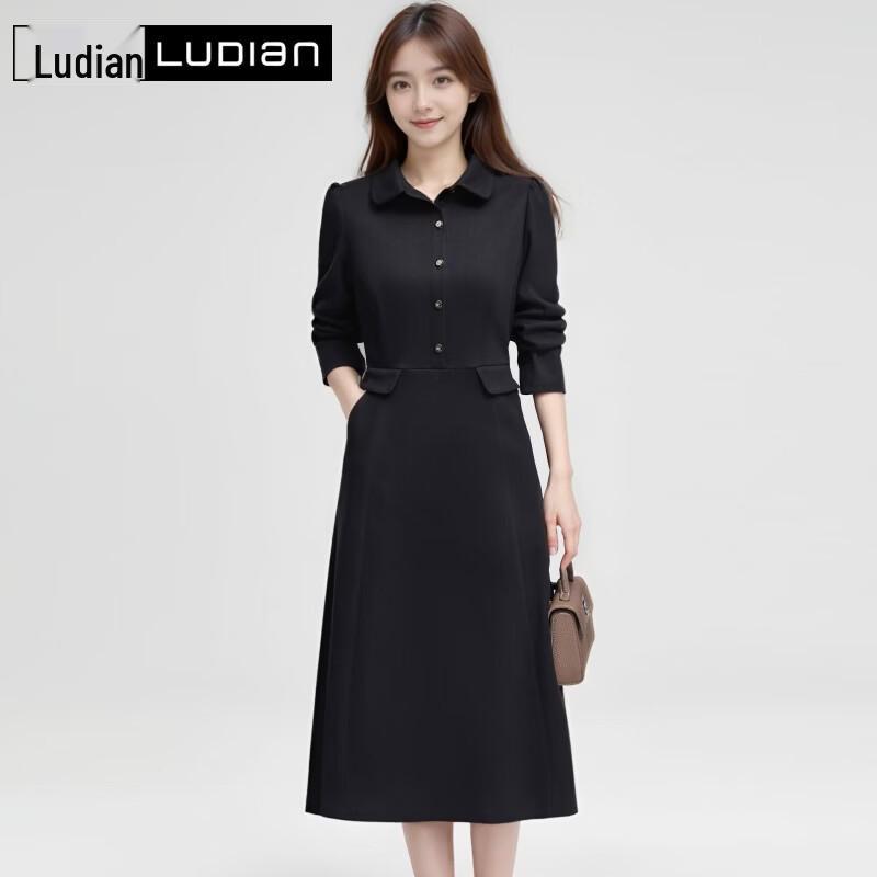 LUDian Women's Elegant Blazer Collar A-Line Dress