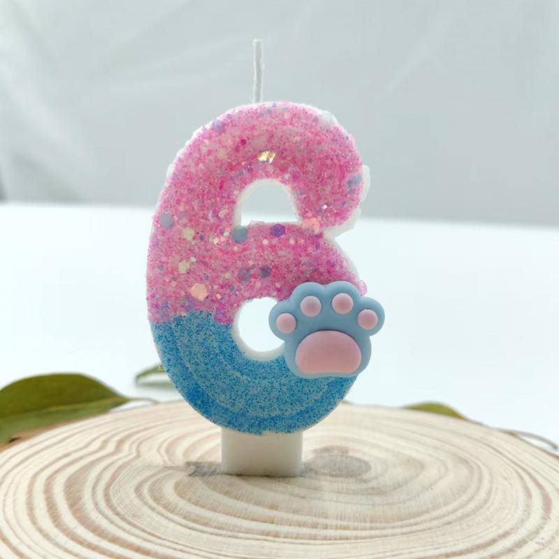 Blue and Pink Cat Claw Number Candle Birthday Candle Girls Cake Decoration Creative Beautiful Design
