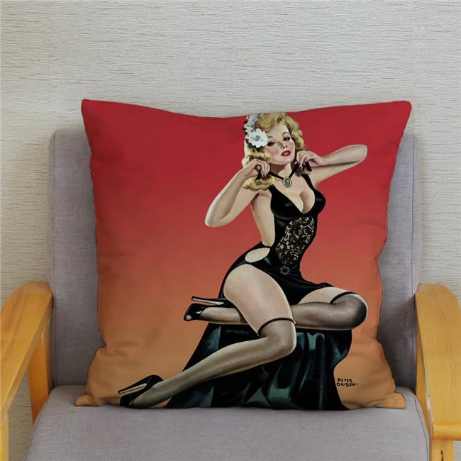 Vintage European Sexy Women Polyester Cushion Cover Sexy Lady Pattern Pillow Cover Decorative For Car Sofa Home 45X45Cm