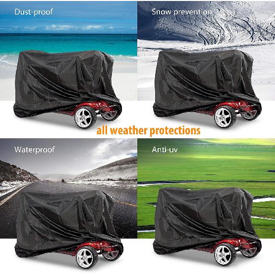 Mobility Scooter Cover Heavy Duty Black Protects From Snow Rain Dust And Sun