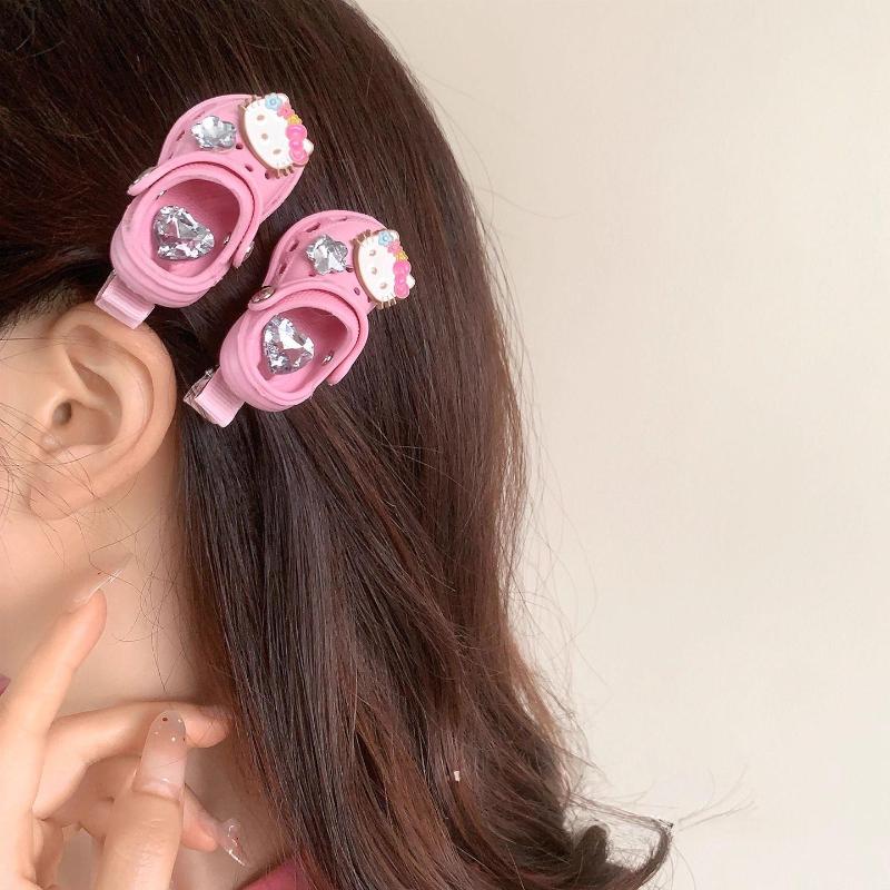 Hello Kitty Duckbill Hair Clips Creative Pink Diamond Slippers Hair Clips Women'S Luxury Side Clip Hair Accories Hairpins