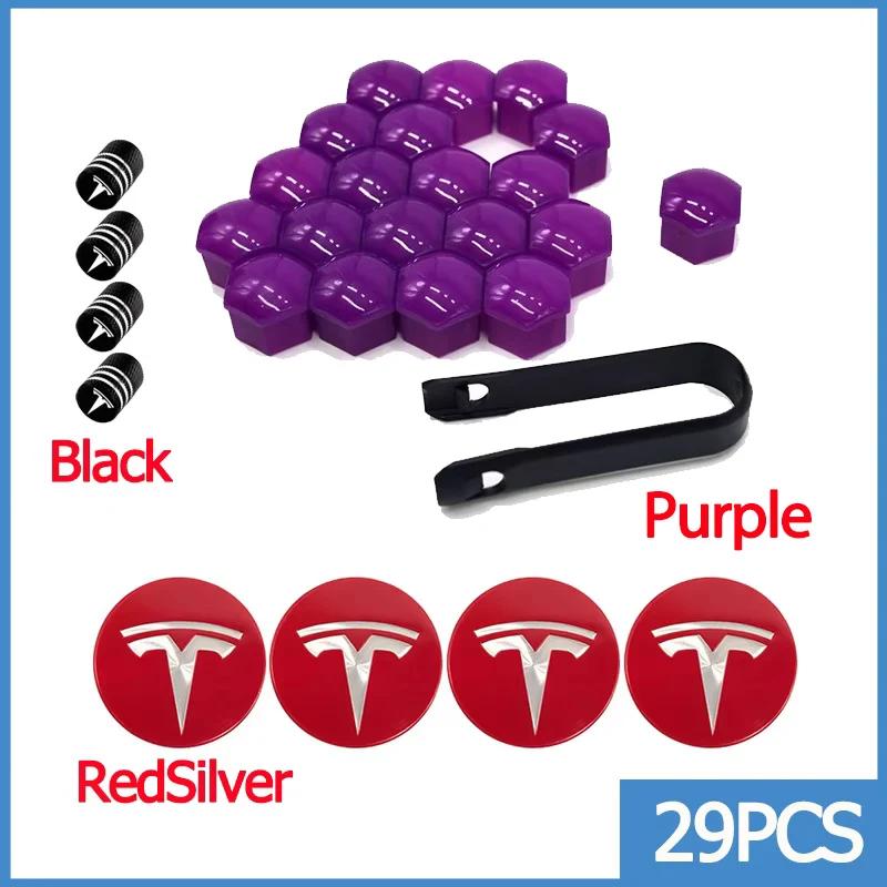 Wheel Center Hub Caps for Tesla Model 3 Y S X 25pcs 29pcs Car Valve Cap Tire Lug Nut Protective Covers Modified Decoration