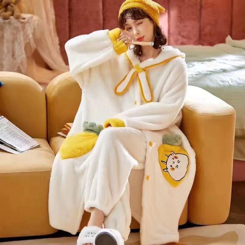 Piżama damska jesień/zima flanelowa polarowa gruba koszula nocna długa śliczna koralowa polarowa odzież domowa może być noszona na zewnątrz wygodna