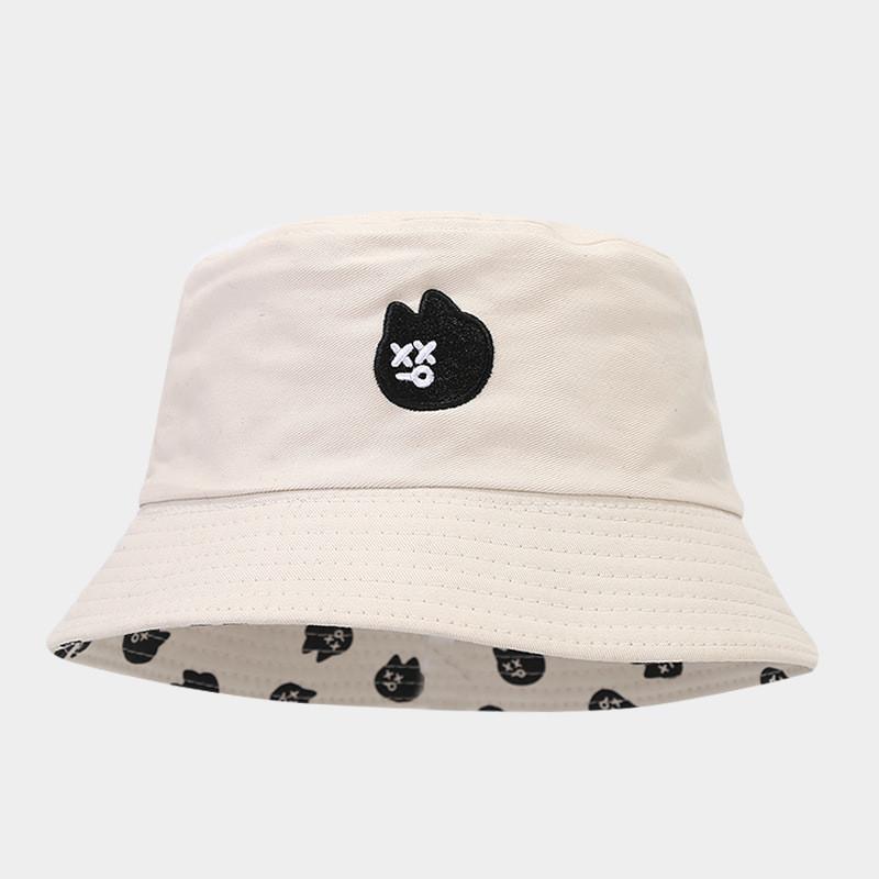 

Koreal Fashion Cotton Fisherman Hat With Embroidery For Summer Sun Protection Beige