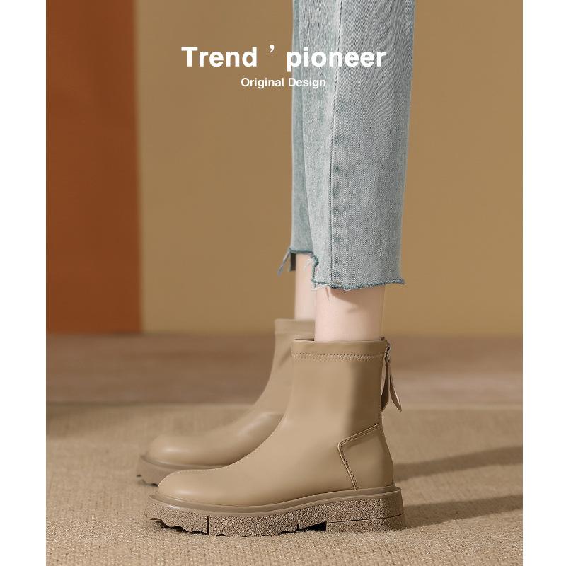 Short boots women's autumn and winter Martin boots women's thick heel thick sole square head soft leather thin boots women's versatile velvet models