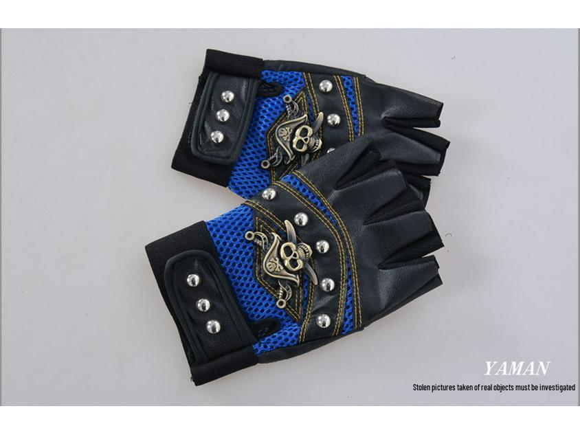 Men's Rivet Pirate Skull Half-Finger Leather Gloves for Autumn/Winter – Ideal for Mountaineering and Riding