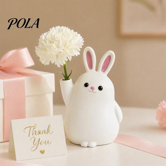 Decorative Animal Vase 3D Printed Rabbit Ornament, White Bunny Flower Holder Ornament Container, Shape Desktop Decoration for Home Office Modern