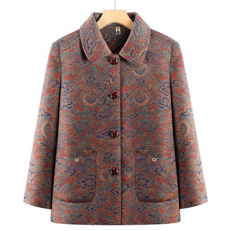Spring Printed Women's Top - Mid to Elderly Loose Cover-up Jacket