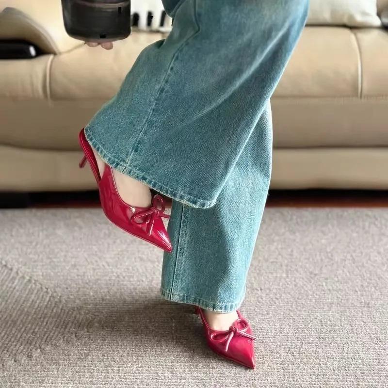 2026 Nowe Szpilki Letnie Wysokie Obcasy Damskie Sandały Buty dla Kobiet Modne Płaskie Buty z Węzłem Motylkowym Eleganckie Buty na Weselne Imprezy