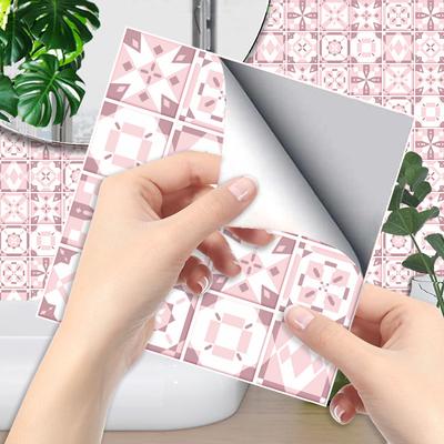Pink Flower Tile Sticker  Kitchen Backsplash Oil-proof Bathroom Waterproof Home Decor Wall Decals Peel Stick Art Mural
