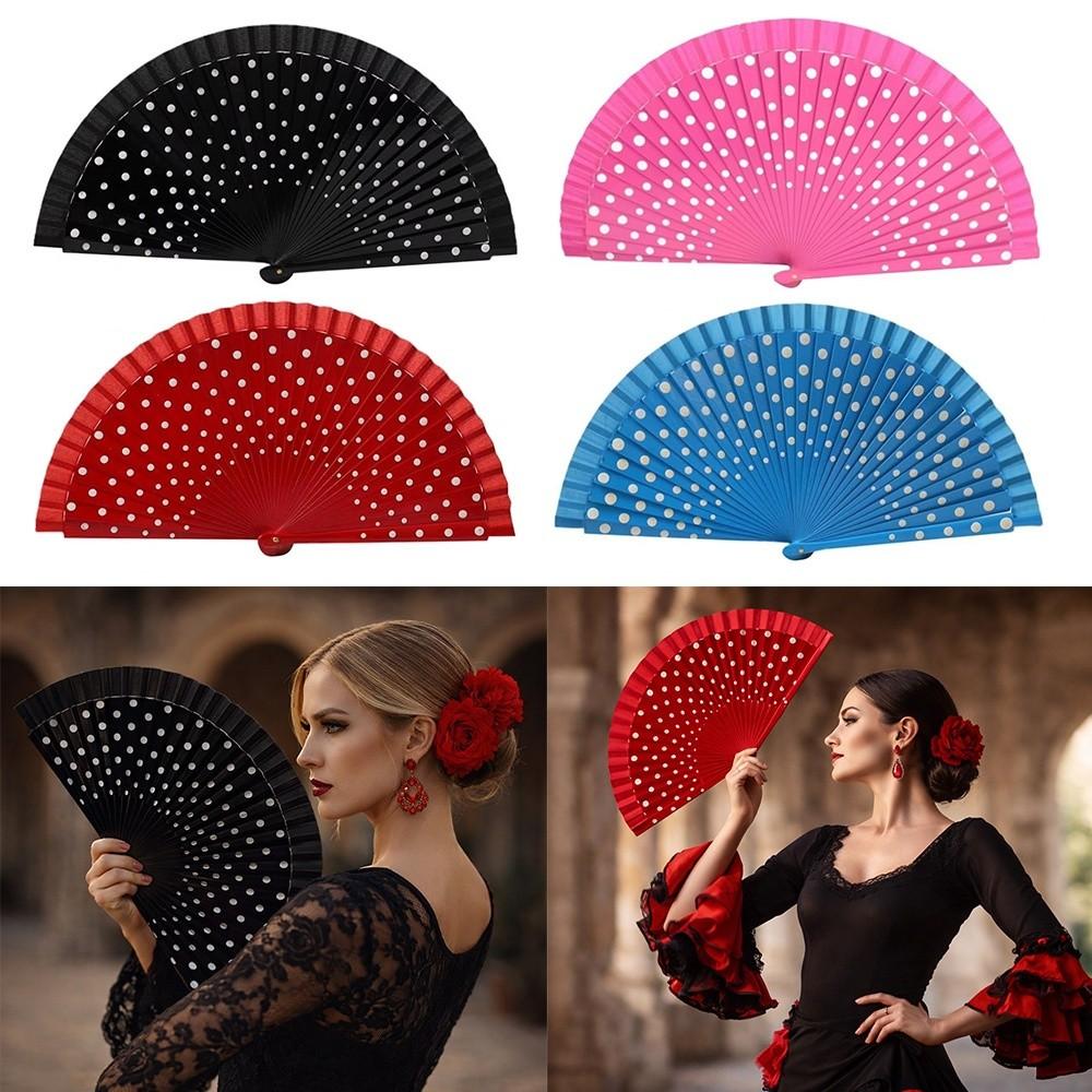 New Wood Flamenco Fan Dots Pattern Classical Folding Fan Decorative Handheld Hand Fan Wedding Decorations