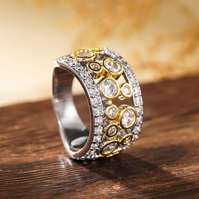 Xiaomi Huitan Women Ring Hollow Design Fashion Luxury Party Two Tone Accessories Wedding Charming Noble Jewelry Inlaid Sparkling CZ