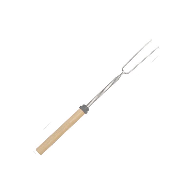Stainless Steel Telescopic BBQ Fork with Wooden Handle - U-shaped Skewer for Hot Dogs