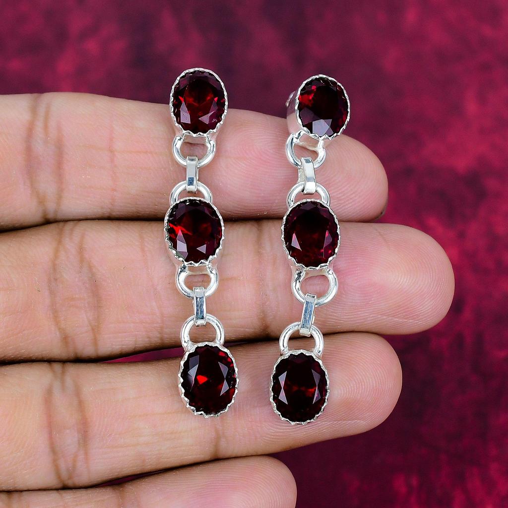 Red Garnet Jewelry, 925 Solid Sterling Silver Earrings, Handmade Gemstone Jewelry Earrings For Memorial Day