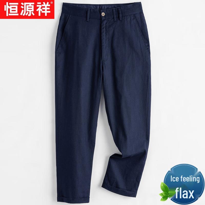 Hengyuanxiang 2026 Men s Cotton Linen Cropped Casual Pants 3XL